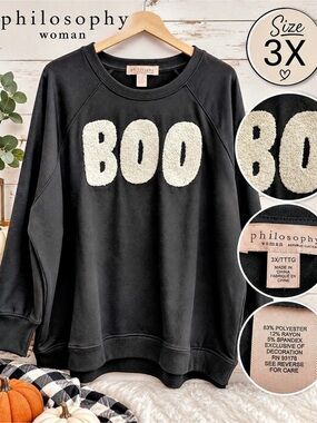 philosophy BOO Graphic Sweatshirt in Black & White Size 3X NWT